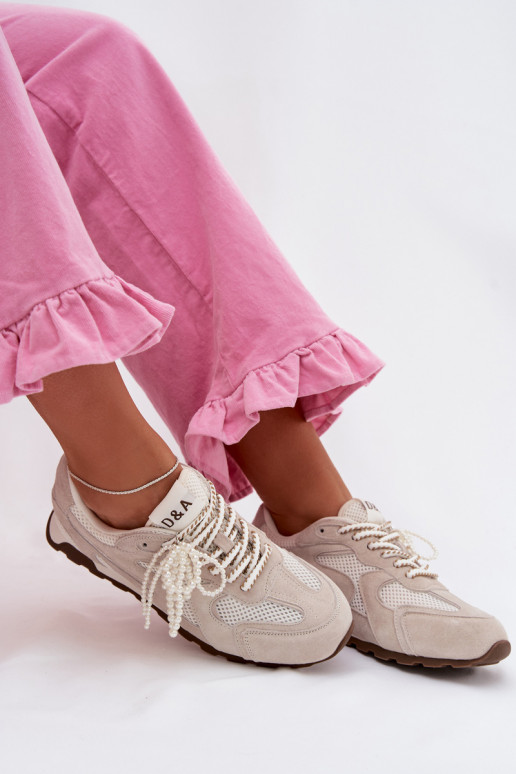 Oda iš zomšos Sneakers modelio batai Moteriškas MK61-0705 pilkos spalvos