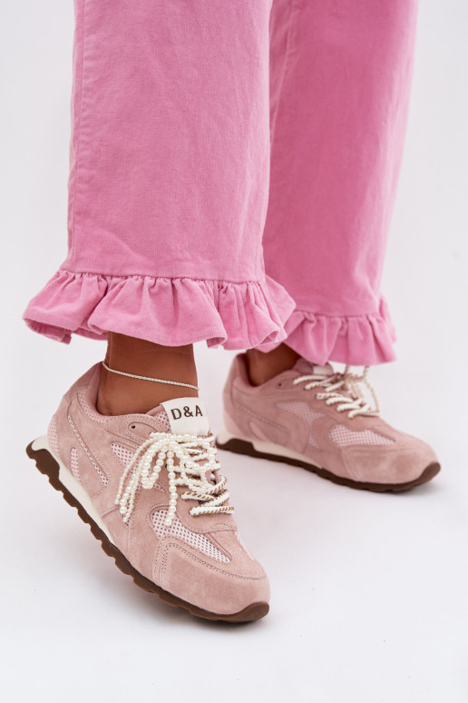 Oda iš zomšos Sneakers modelio batai Moteriškas MK61-0705 rožinės spalvos