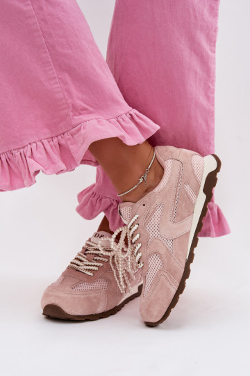 Oda iš zomšos Sneakers modelio batai Moteriškas MK61-0705 rožinės spalvos 2