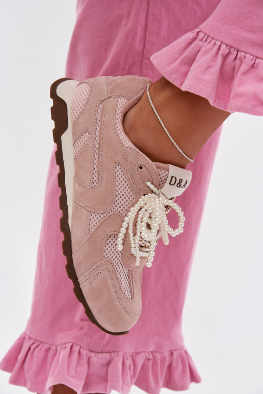 Oda iš zomšos Sneakers modelio batai Moteriškas MK61-0705 rožinės spalvos