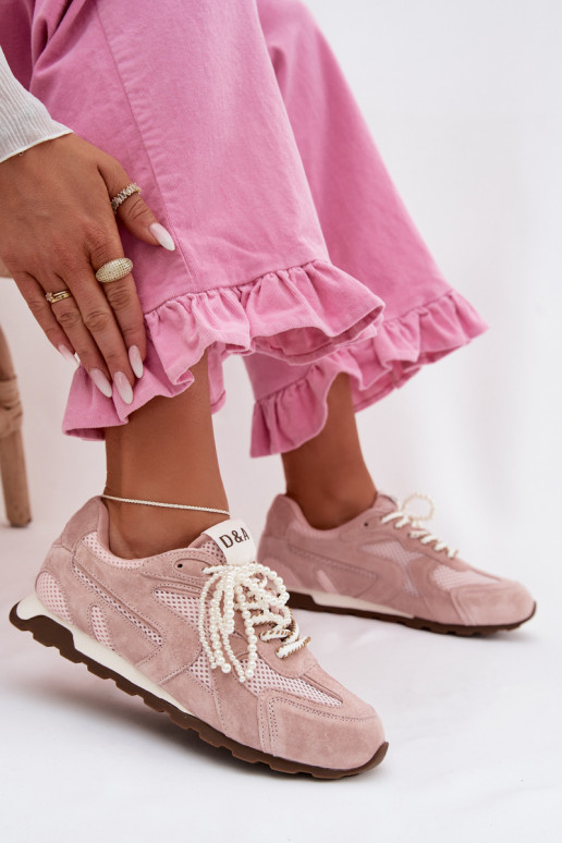 Oda iš zomšos Sneakers modelio batai Moteriškas MK61-0705 rožinės spalvos