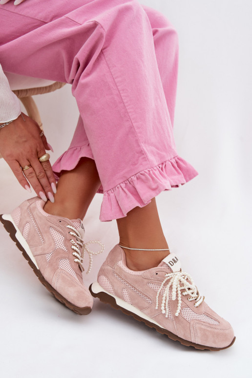 Oda iš zomšos Sneakers modelio batai Moteriškas MK61-0705 rožinės spalvos