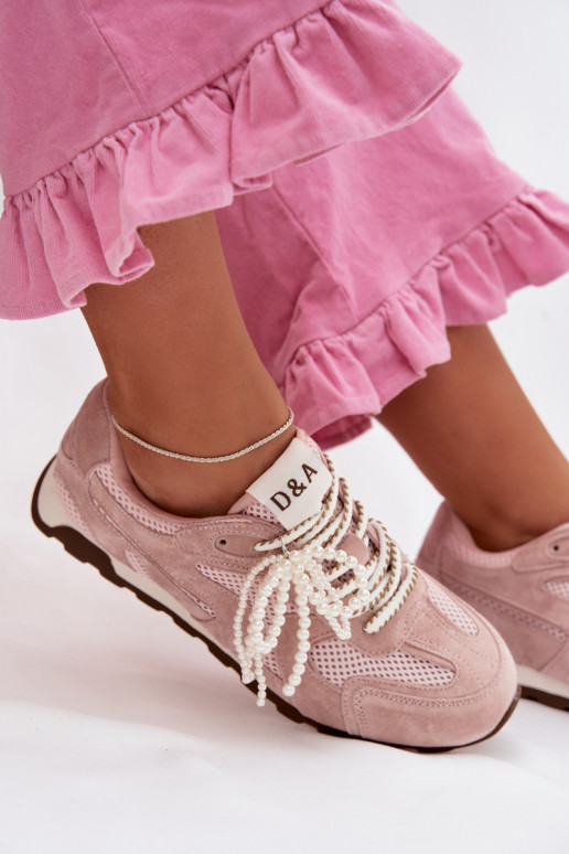 Oda iš zomšos Sneakers modelio batai Moteriškas MK61-0705 rožinės spalvos