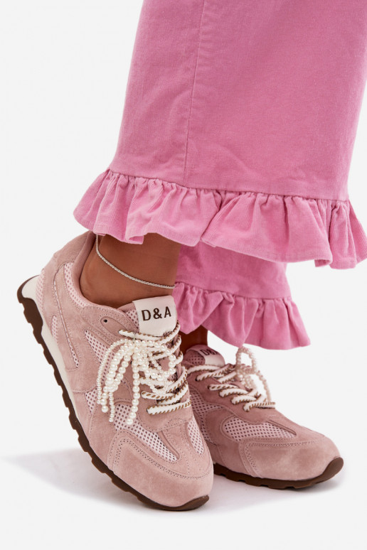 Oda iš zomšos Sneakers modelio batai Moteriškas MK61-0705 rožinės spalvos