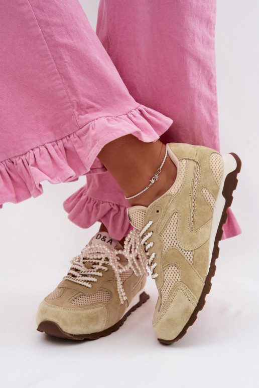 Oda iš zomšos Sneakers modelio batai Moteriškas MK61-0705 šviesiai žalios spalvos