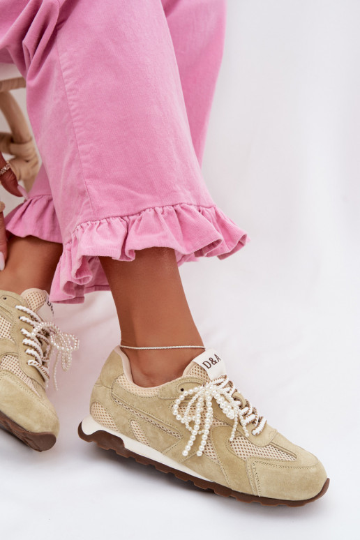 Oda iš zomšos Sneakers modelio batai Moteriškas MK61-0705 šviesiai žalios spalvos