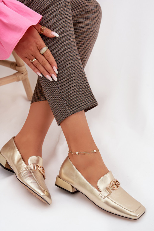 Oda moteriški mokasinai Su puošniais Detalem D&A CR61-3125 aukso spalvos