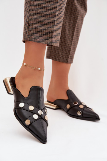 Odinės šlepetės Mule Moteriškas su dirželiais D&A CR61-3058 juodos spalvos