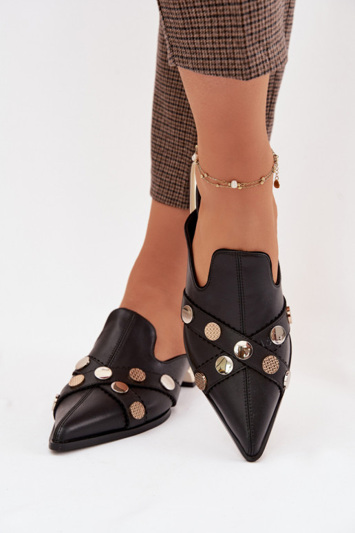 Odinės šlepetės Mule Moteriškas su dirželiais D&A CR61-3058 juodos spalvos