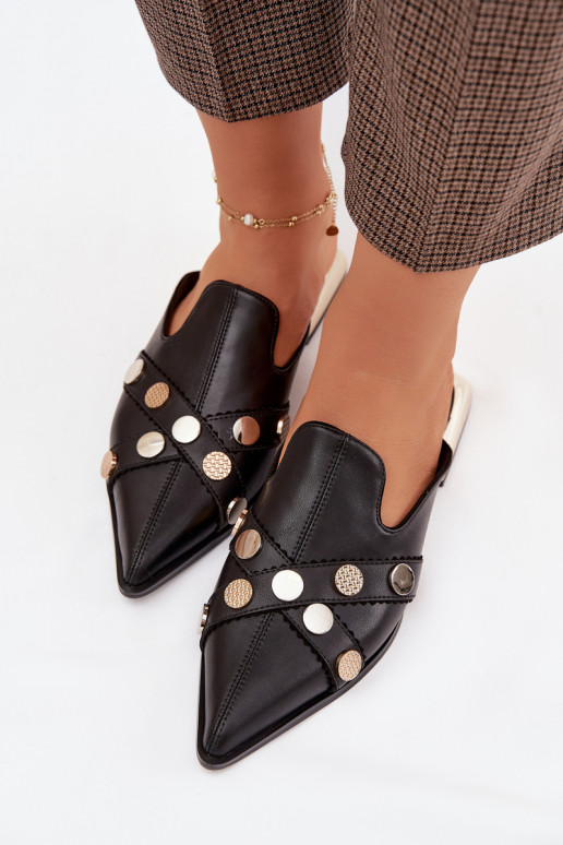 Odinės šlepetės Mule Moteriškas su dirželiais D&A CR61-3058 juodos spalvos