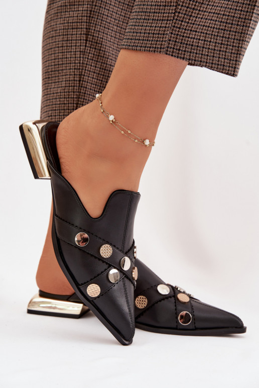 Odinės šlepetės Mule Moteriškas su dirželiais D&A CR61-3058 juodos spalvos