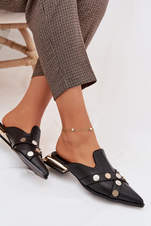 Odinės šlepetės Mule Moteriškas su dirželiais D&A CR61-3058 juodos spalvos