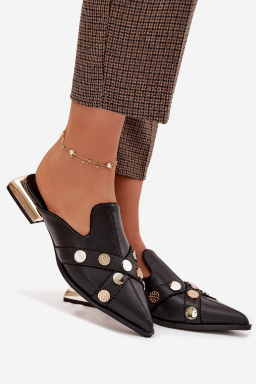 Odinės šlepetės Mule Moteriškas su dirželiais D&A CR61-3058 juodos spalvos