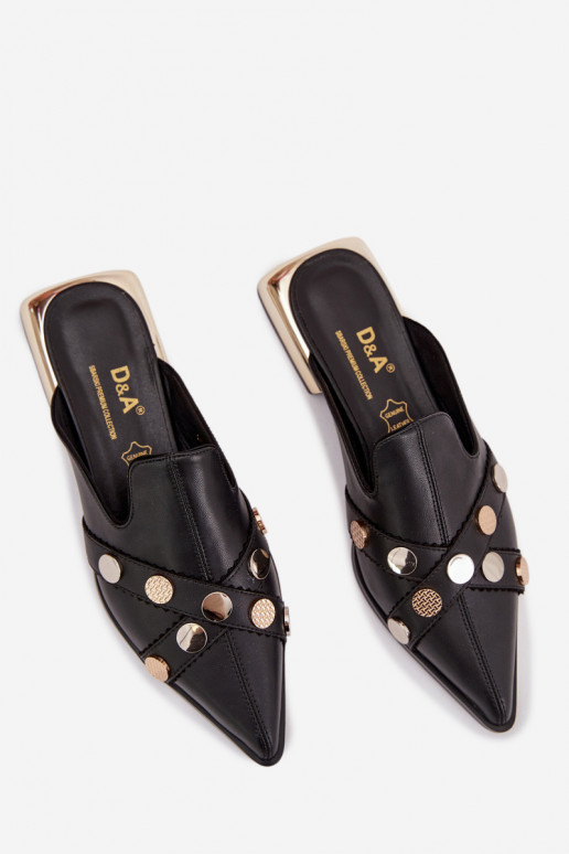 Odinės šlepetės Mule Moteriškas su dirželiais D&A CR61-3058 juodos spalvos