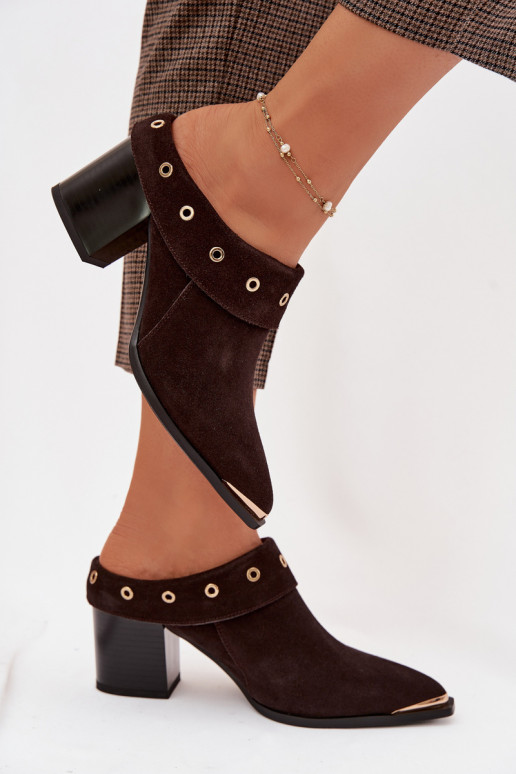 zomšinės šlepetės kaubojiško stiliaus Moteriškas su kulniukais D&A CR61-3059 CzekoladoĮe