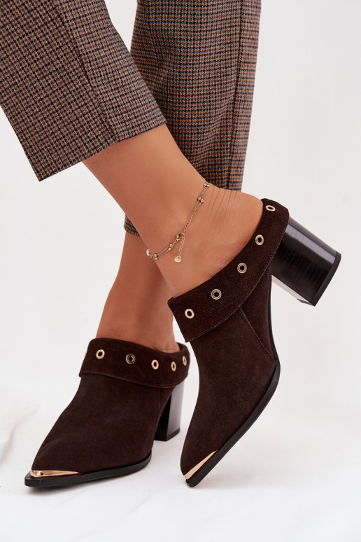 zomšinės šlepetės kaubojiško stiliaus Moteriškas su kulniukais D&A CR61-3059 CzekoladoĮe