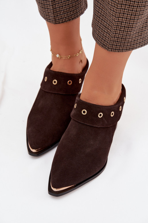 zomšinės šlepetės kaubojiško stiliaus Moteriškas su kulniukais D&A CR61-3059 CzekoladoĮe