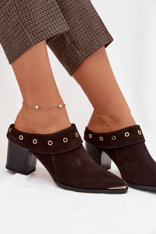 zomšinės šlepetės kaubojiško stiliaus Moteriškas su kulniukais D&A CR61-3059 CzekoladoĮe