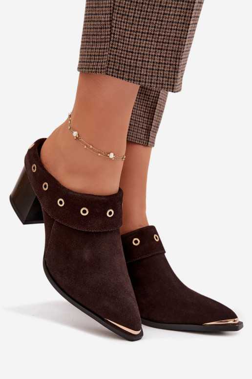 zomšinės šlepetės kaubojiško stiliaus Moteriškas su kulniukais D&A CR61-3059 CzekoladoĮe