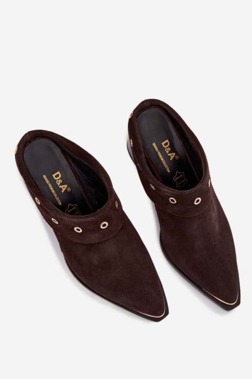 zomšinės šlepetės kaubojiško stiliaus Moteriškas su kulniukais D&A CR61-3059 CzekoladoĮe