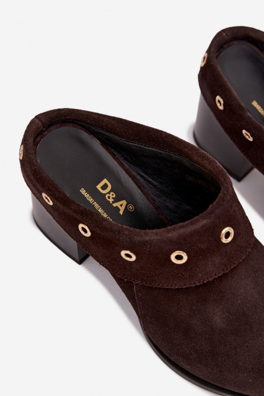 zomšinės šlepetės kaubojiško stiliaus Moteriškas su kulniukais D&A CR61-3059 CzekoladoĮe