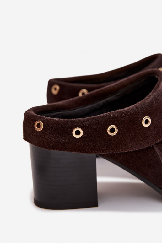 zomšinės šlepetės kaubojiško stiliaus Moteriškas su kulniukais D&A CR61-3059 CzekoladoĮe