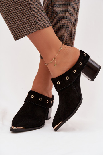 zomšinės šlepetės kaubojiško stiliaus Moteriškas su kulniukais D&A CR61-3059 juodos spalvos