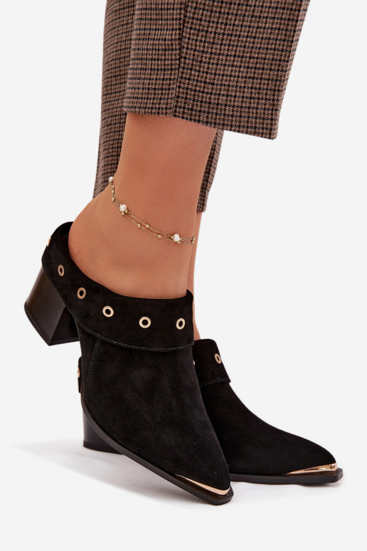 zomšinės šlepetės kaubojiško stiliaus Moteriškas su kulniukais D&A CR61-3059 juodos spalvos