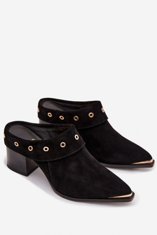 zomšinės šlepetės kaubojiško stiliaus Moteriškas su kulniukais D&A CR61-3059 juodos spalvos