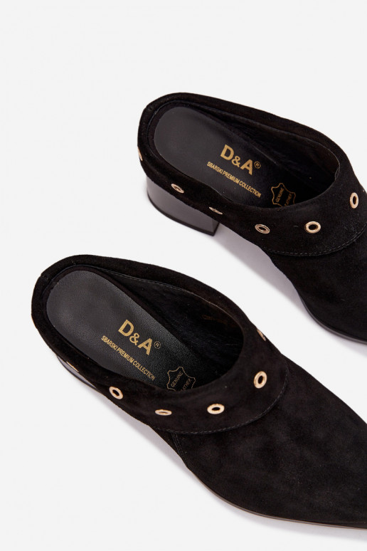 zomšinės šlepetės kaubojiško stiliaus Moteriškas su kulniukais D&A CR61-3059 juodos spalvos