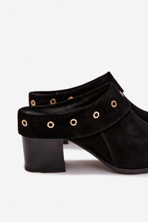 zomšinės šlepetės kaubojiško stiliaus Moteriškas su kulniukais D&A CR61-3059 juodos spalvos