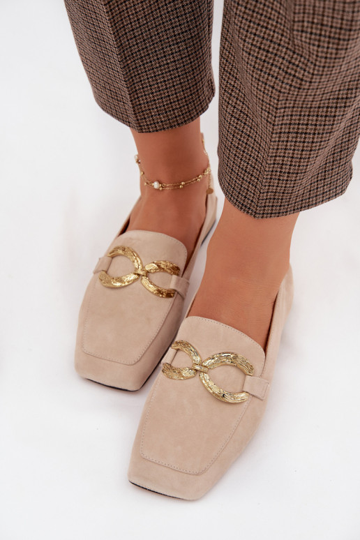 moteriški mokasinaisuĮjungtaturalnego iš zomšosu aukso spalvos Detal D&A CR61-3115 smėlio spalvos