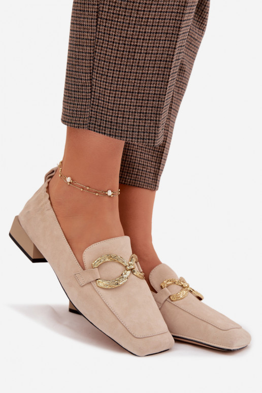 moteriški mokasinaisuĮjungtaturalnego iš zomšosu aukso spalvos Detal D&A CR61-3115 smėlio spalvos