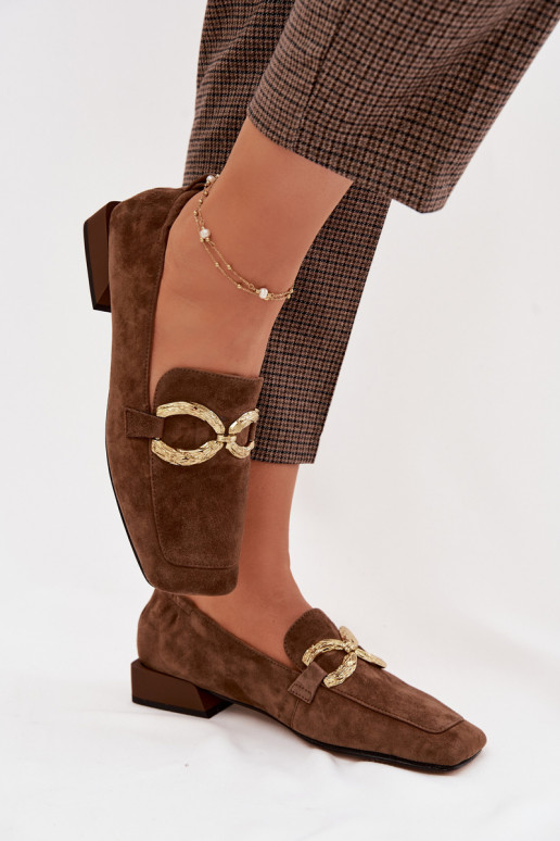 moteriški mokasinaisuĮjungtaturalnego iš zomšosu aukso spalvos Detal D&A CR61-3115 rudos spalvos