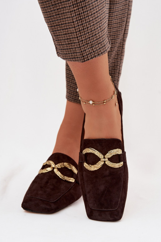 moteriški mokasinaisuĮjungtaturalnego iš zomšosu aukso spalvos Detal D&A CR61-3115 CzekoladoĮe