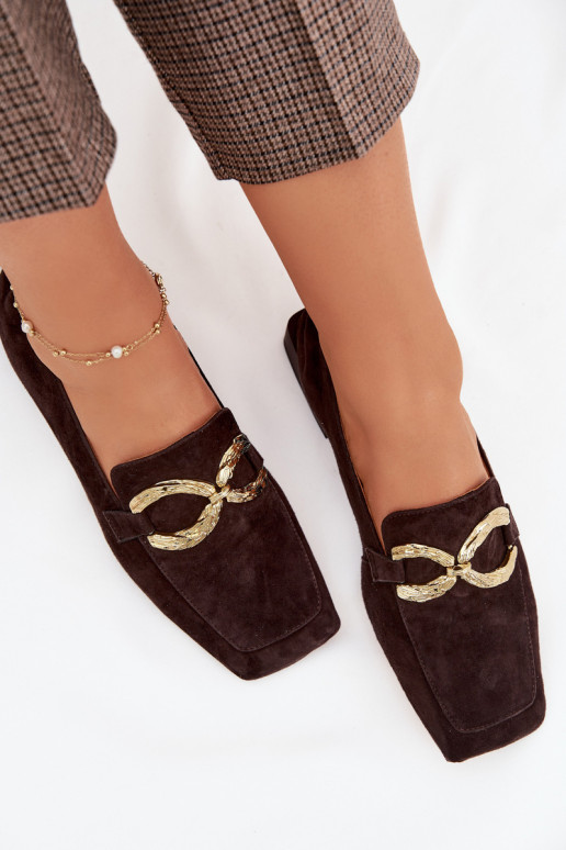 moteriški mokasinaisuĮjungtaturalnego iš zomšosu aukso spalvos Detal D&A CR61-3115 CzekoladoĮe