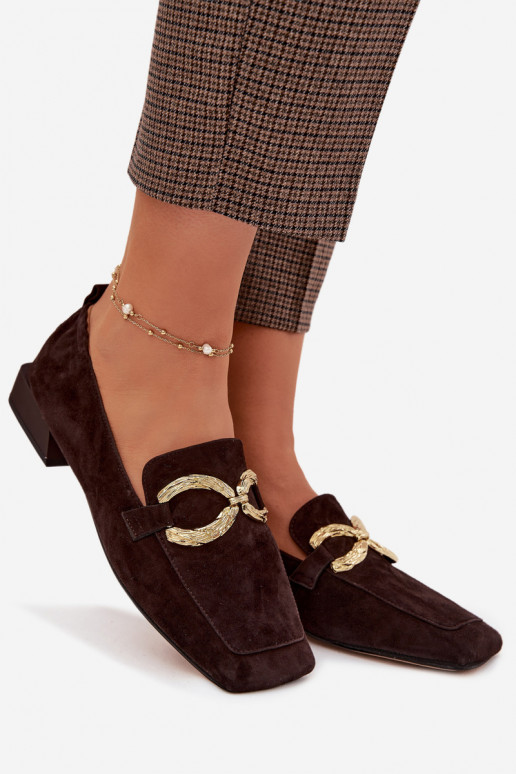 moteriški mokasinaisuĮjungtaturalnego iš zomšosu aukso spalvos Detal D&A CR61-3115 CzekoladoĮe