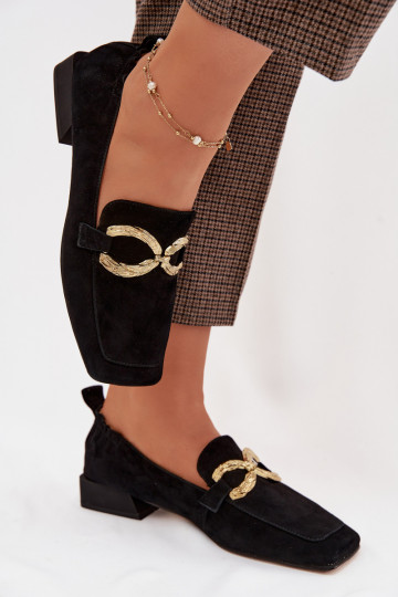 moteriški mokasinaisuĮjungtaturalnego iš zomšosu aukso spalvos Detal D&A CR61-3115 juodos spalvos