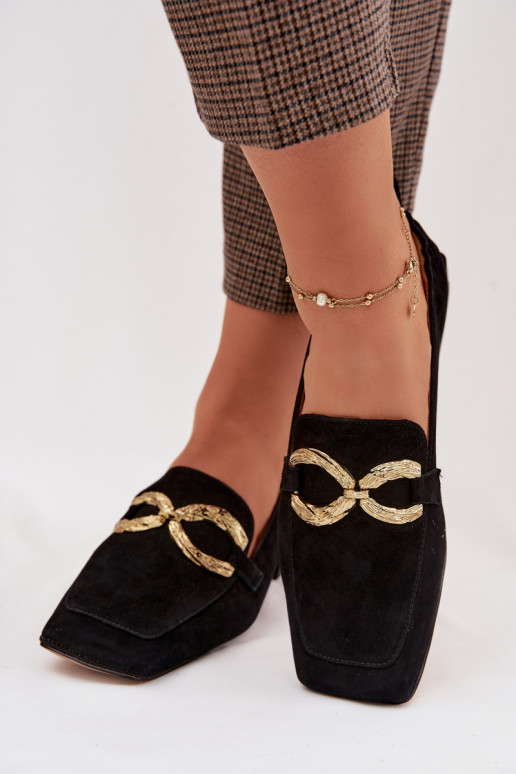 moteriški mokasinaisuĮjungtaturalnego iš zomšosu aukso spalvos Detal D&A CR61-3115 juodos spalvos