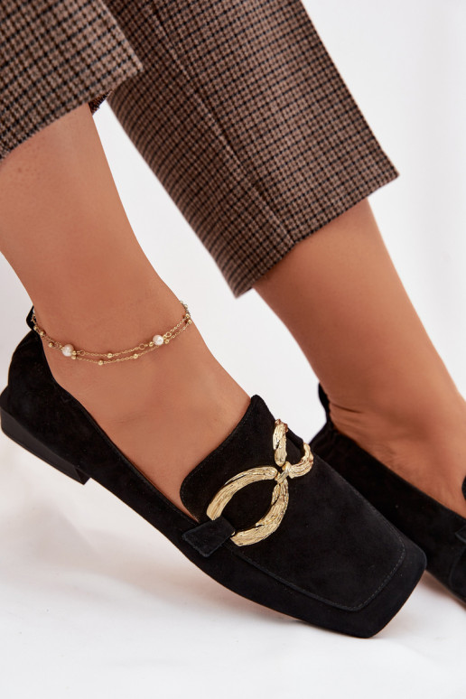 moteriški mokasinaisuĮjungtaturalnego iš zomšosu aukso spalvos Detal D&A CR61-3115 juodos spalvos