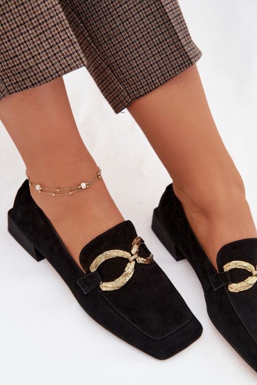 moteriški mokasinaisuĮjungtaturalnego iš zomšosu aukso spalvos Detal D&A CR61-3115 juodos spalvos