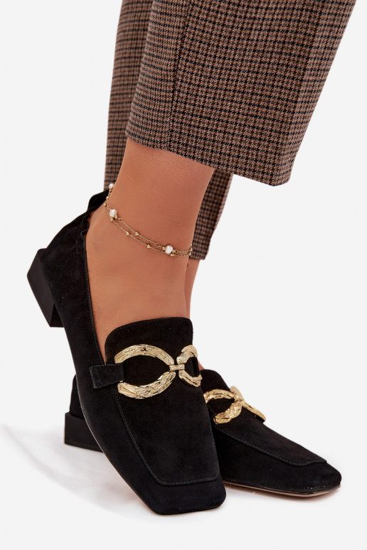 moteriški mokasinaisuĮjungtaturalnego iš zomšosu aukso spalvos Detal D&A CR61-3115 juodos spalvos