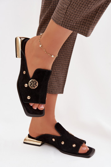 zomšinės šlepetės Ze aukso spalvosmi Ozdobami D&A CR61-3061 juodos spalvos