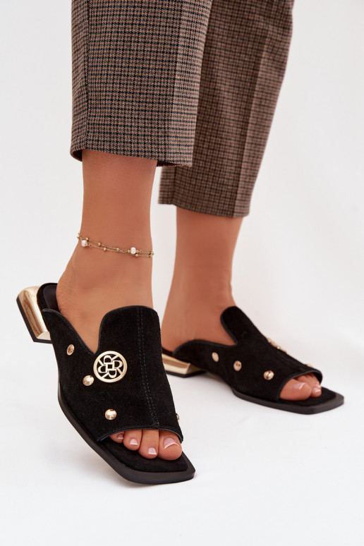 zomšinės šlepetės Ze aukso spalvosmi Ozdobami D&A CR61-3061 juodos spalvos