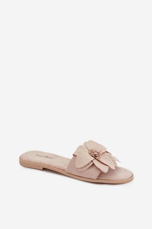 lygiapadžiai Moteriškos šlepetės Su puošniaisi su gėlių motyvaisami dramblio kaulo spalvos Elzoria