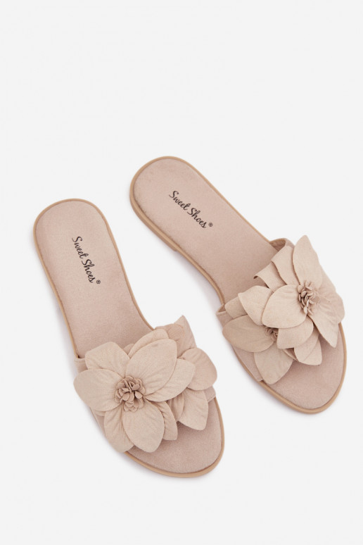 lygiapadžiai Moteriškos šlepetės Su puošniaisi su gėlių motyvaisami dramblio kaulo spalvos Elzoria