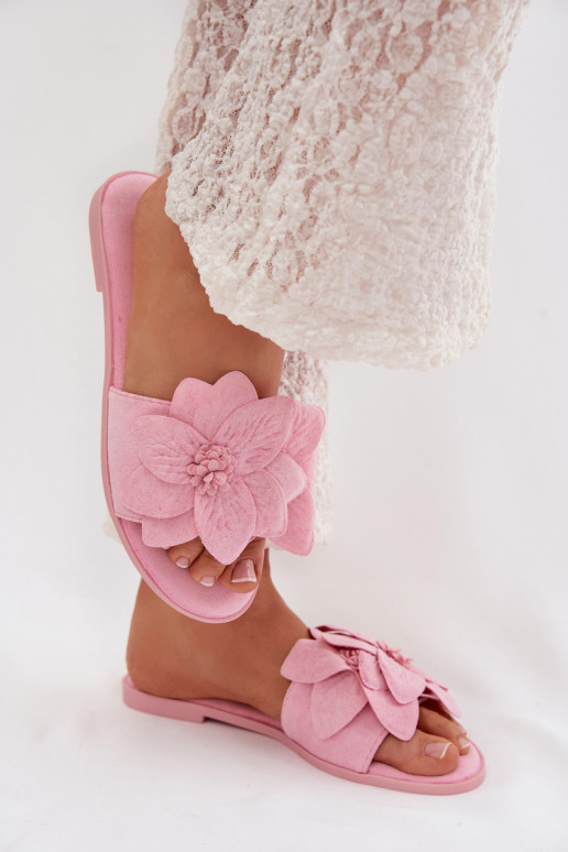 lygiapadžiai Moteriškos šlepetės Su puošniaisi su gėlių motyvaisami rožinės spalvos Elzoria