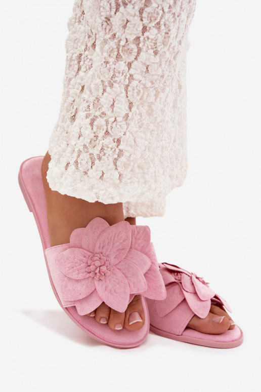 lygiapadžiai Moteriškos šlepetės Su puošniaisi su gėlių motyvaisami rožinės spalvos Elzoria