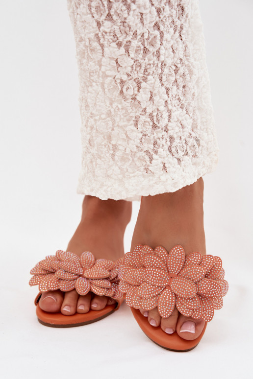 Šlepetės Moteriškas butas Su dekoracija oranžinės spalvos Grelora