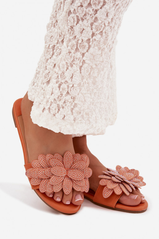 Šlepetės Moteriškas butas Su dekoracija oranžinės spalvos Grelora